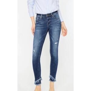 Kancan KC6204D Mid Rise Ankle Fringe Skinny Jeans size 13/30